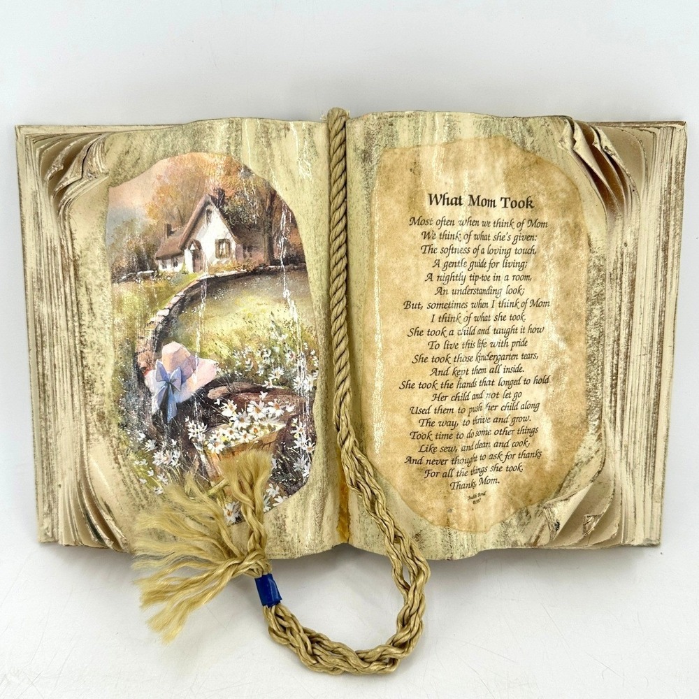 Vintage 80s Gift for Mom Book Figurine Resin Poem Cottagecore Farmhouse Decor‎